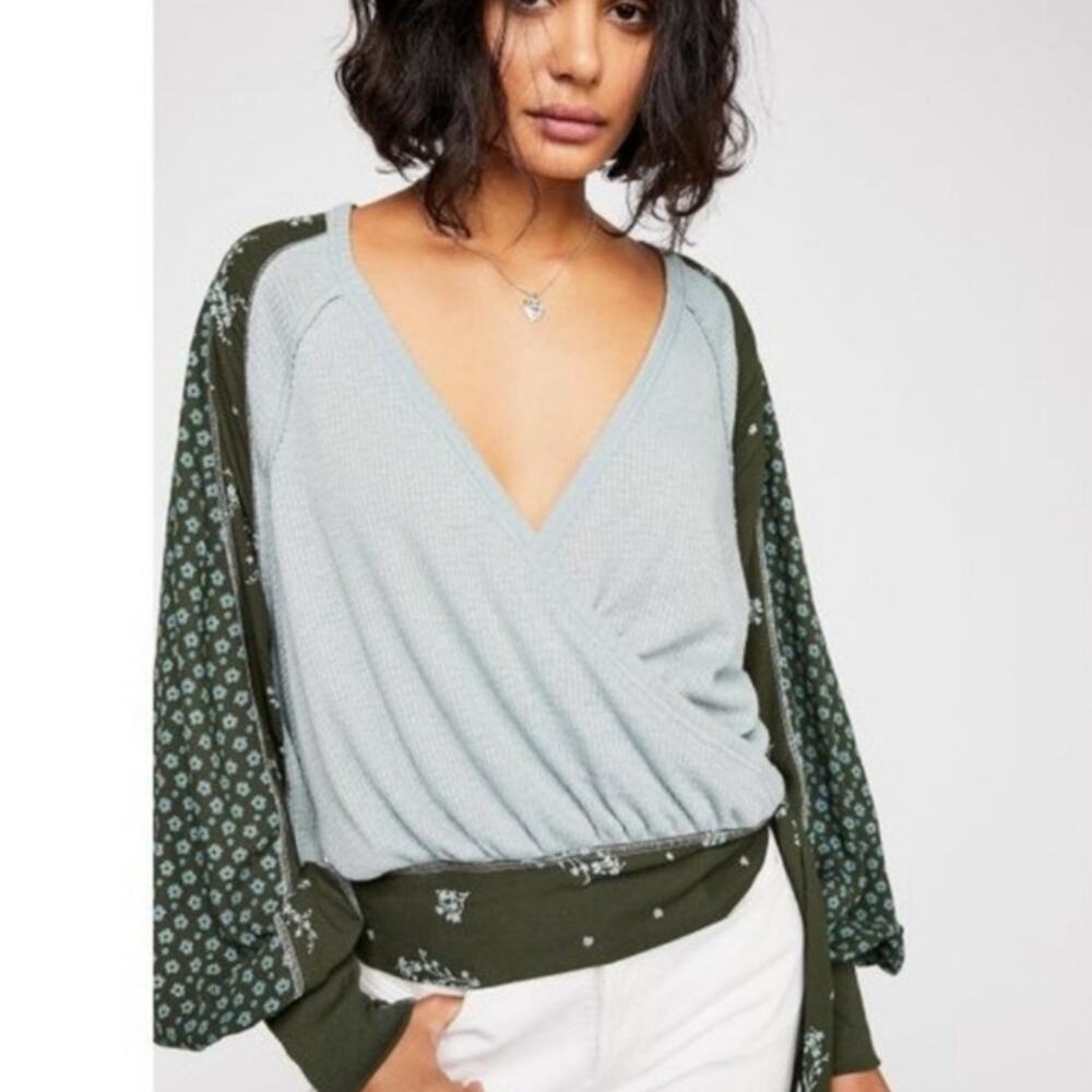 Free People Auxton Thermal Wrap Boho Mixed Floral Long Sleeve Top Women's Size L
